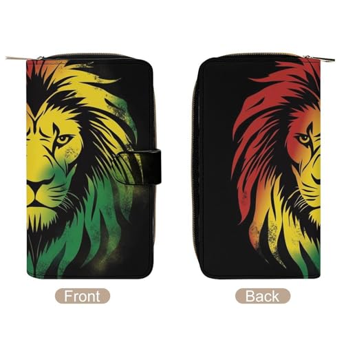 Wallet for Women Men, Large Capacity Multi-Functional Purse Waterproof Lightweight Wallet with Card Slots and Compartments, Cute Rasta Lion Black Wallets3