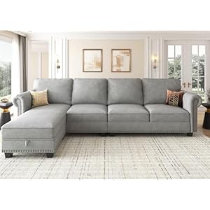 Nolany Convertible Sectional Sofa L Shape Couch with Reversible Chaise 4 Seat for Small Space Light Grey