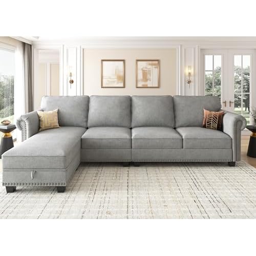Nolany Convertible Sectional Sofa L Shape Couch with Reversible Chaise 4 Seat for Small Space Light Grey
