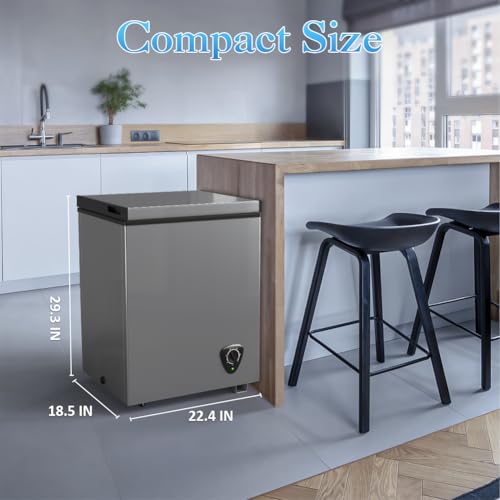 Image of 3.5 Cu.Ft Small Chest Freezer - Compact Deep Freezer 7 Adjustable Temperature with Removable Basket, Energy Saving Super Quiet for Garage, Office, Kitchen, or Apartment, Gray