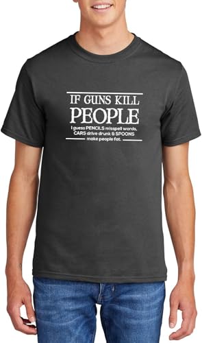 Men's Heavyweight Tee If Guns Kill People Pencils Misspell Words.. Funny Gun Rights Political Shirt Charcoal XL