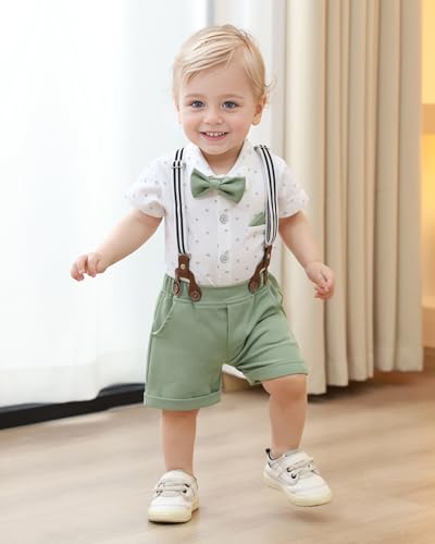 nilikastta Baby Boy Outfits Infant Boys Clothes Dress Shirt/Bowtie/Suspender Shorts Wedding Party 0-18M2
