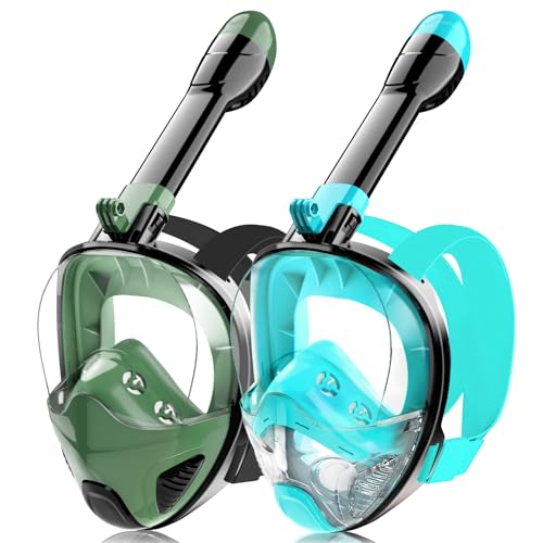Full Face Snorkel Mask for Adults Teen, Snorkeling Gear with Detachable Camera Mount,Panoramic 180° View, Anti-Fog Anti-Leak Snorkling Set for Man and Women (Black Green+Black Dark Green-S/M)