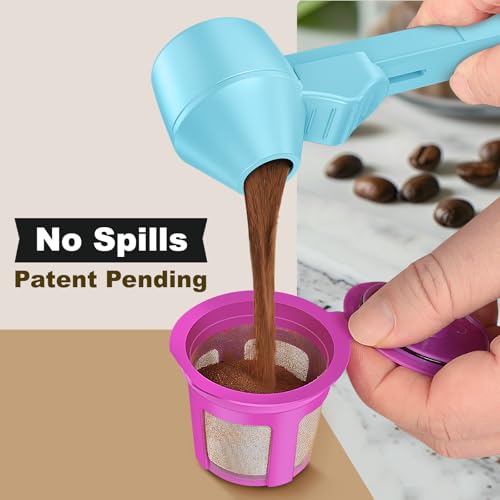 Image of Coffee Scoop & Funnel for Reusable K Cup Refillable Coffee Pods, Coffee Measuring Spoon 2 Tablespoon Capacity, Scoop with Funnel for Ground Coffee, Protein Powder, Tea (Blue, 2 Pack)