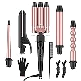 DARSSUM Lockenstab Set 5 in 1 mit 3 Fässer und Glätteisen,Lockenwickler für Großes Lockiges Haar Kleines Lockiges Haar Gewelltes Lockiges,Temperatur Einstellbar,Keramik Beschichtung