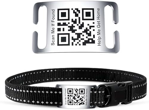 QR Code Dog Cat Pet Tags Laser Engraved Stainless Steel Ultra Durable- Real-Time Scan Alerts, No Subscription Fees, Polished Curved Rectangular Arch, Large for 1