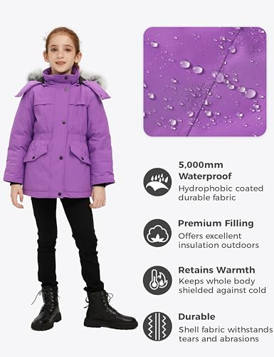 Image of Wantdo Girls' Long Winter Coat Waterproof Puffer Jacket Warm Parka Hooded