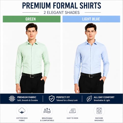 Image of Men's Solid Formal Shirt | Premium Cotton Rich Full Sleeves Shirt | Comfort Fit Office Wear Shirt with Single Chest Pocket | Stylish Casual & Formal Shirt for Men