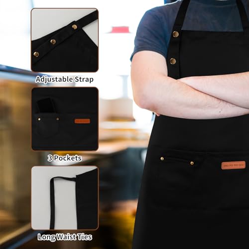 DASHUAIGE 2 Pack Adjustable Waterproof Canvas Aprons, Heavy-Duty Bib with Pockets for Grill & Restaurant Use(Black+Blue) - Cosy Home Interiors DASHUAIGE 2 Pack Adjustable Waterproof Canvas Aprons, Heavy-Duty Bib with Pockets for Grill & Restaurant Use(Black+Blue) - Image 4