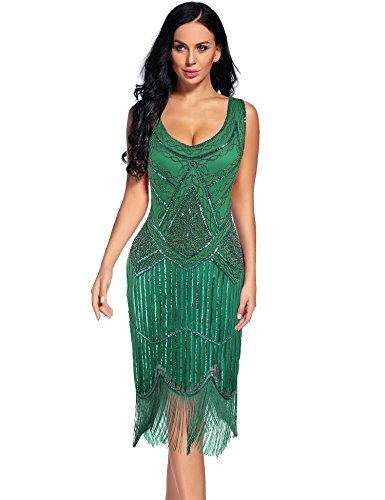Image of Plus Size 1920s Vintage Fringed Gatsby Sequin Beaded Tassels Hem Flapper Dress for Women