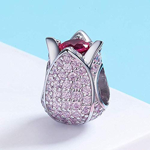 Abalorio de tulipán compatible con pulsera Pandora de plata 3