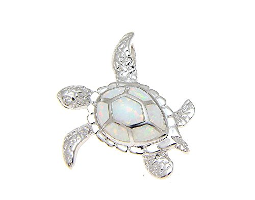 Arthur's Jewelry 925 Sterling silver Hawaiian honu sea turtle white synthetic opal cz eye slider pendant 25mm
