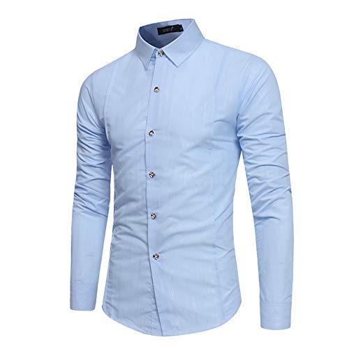 Hombre Casual Manga Larga Camisa de Algodón, Moda Transpirables Fácil de Planchar de Slim Fit para Traje, Business, Bodas, Tiempo Libre Camisas (XXL,Azul Cielo)