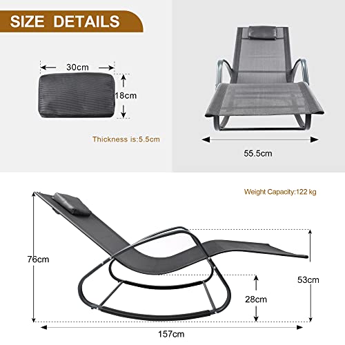 Wecooper Zero Gravity Rocking Chair, Patio Chaise For Indoor And Outdoor, Wavy Lounge Chair For Yard And Patio, Removable Headrest, Black And Silver, Twin Pack #TOP5