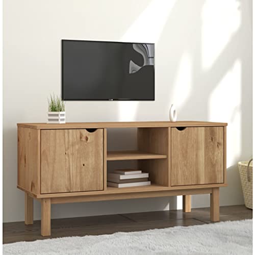 Woonisher Meuble TV 113,5x43x57 cm Bois de pin Massif Ensemble Meuble TV et Table Basse