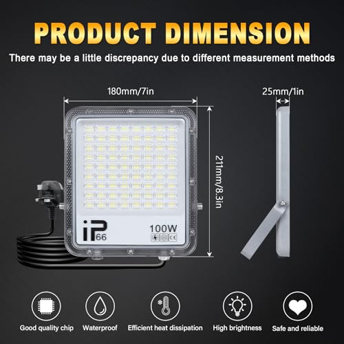 RIGIDON 2 Pcs Outdoor Flood LED Work Light, 100W 10000 LM Floodlight - Image 2