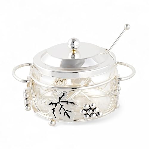 STP GOODS Grapevine Decorative Glass Sugar Bowl with Lid and Spoon, Dishwasher safe