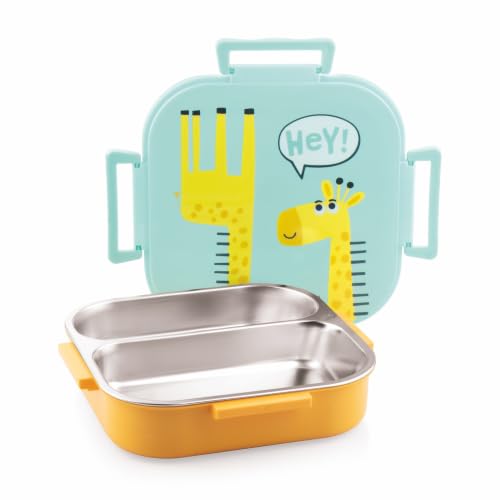 Image of WARMEO Jerry Insulated Lunch Box with Two Compartment BPA Free, Kids Lunch Box,Food Grade Ideal for School, Picnic, Office & Outdoor - 500ml Giraffe, Stainless Steel