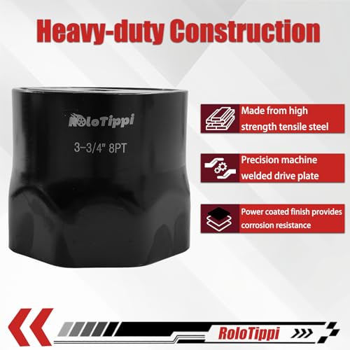 Image of 3-3 /4-Inch 8 Point Wheel Bearing Locknut Socket, 3 /4-Inch Drive, for Axle Nut Socket, Remove and Install Wheel Bearing Nuts, Carbon Steel, Powder-Coated (3-3 /4 inch 8PT, 3 /4 inch Drive)