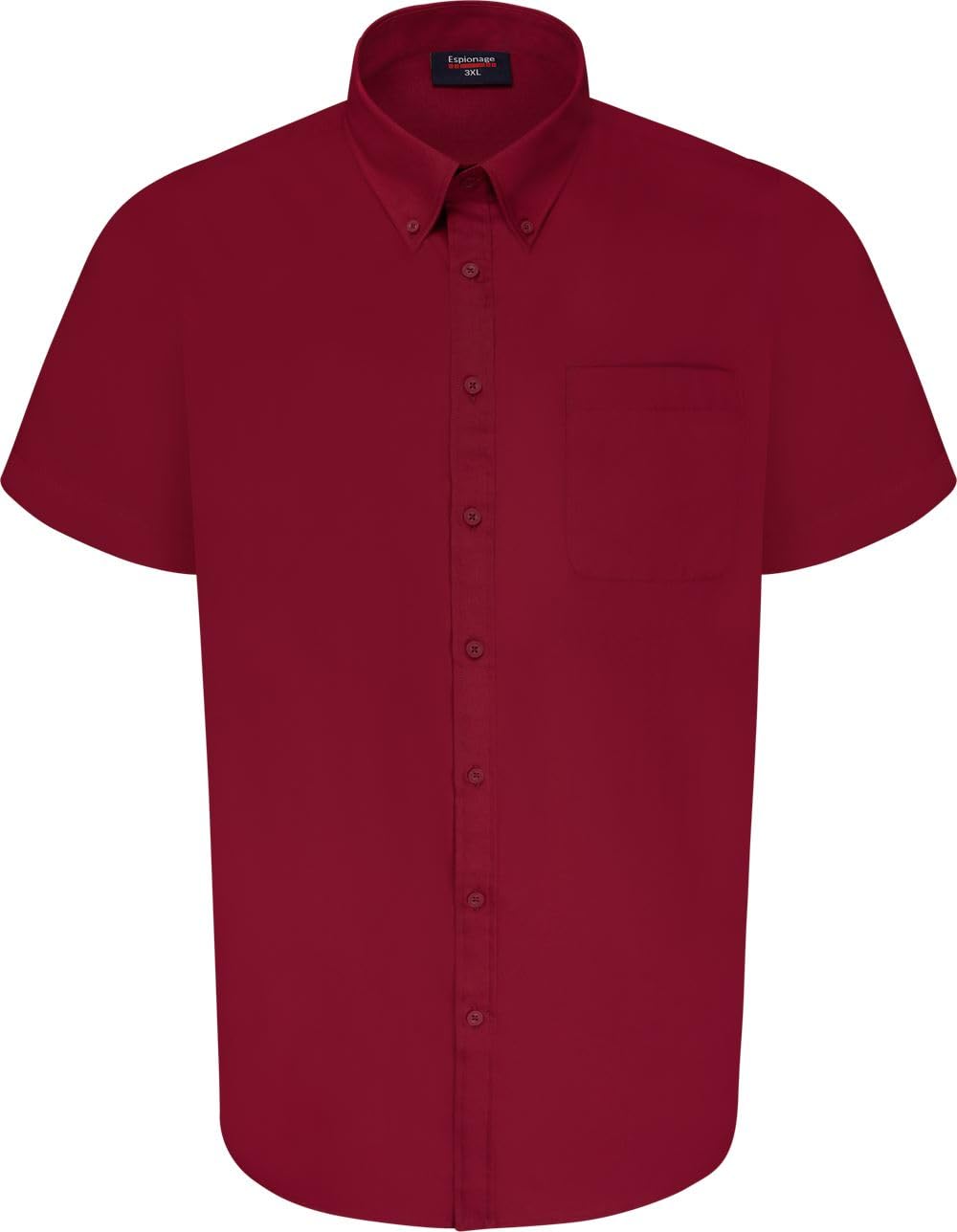 Espionage Plain Shirt Short Sleeve Chest Pocket Button Down Mens Plus Size SH149 (UK, Alpha, 4XL, Plus, Regular, Wine)