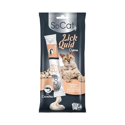 Riga - Socat Lick Quid - Friandises pour Chat - Snack Humide Aux Crevettes - Crème A Lécher - Vitamines Et Taurine - sans Colorant Ni Conservateur - Faible en Graisses - Récompense Idéale - 4 x 56g
