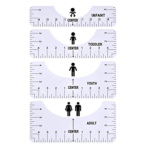 4pcs Craft Ruler with Guide Tool,T-Shirt Alignment Ruler for Vinyl,Plastic Rulers for Tshirt Heat Press