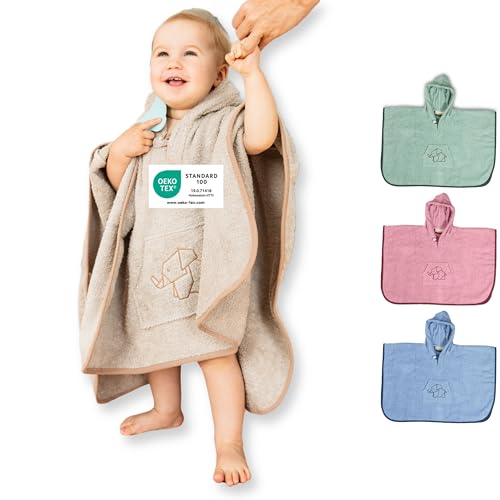 ULLENBOOM Badeponcho Baby, Frottee aus 100% Baumwolle (OEKO-TEX...