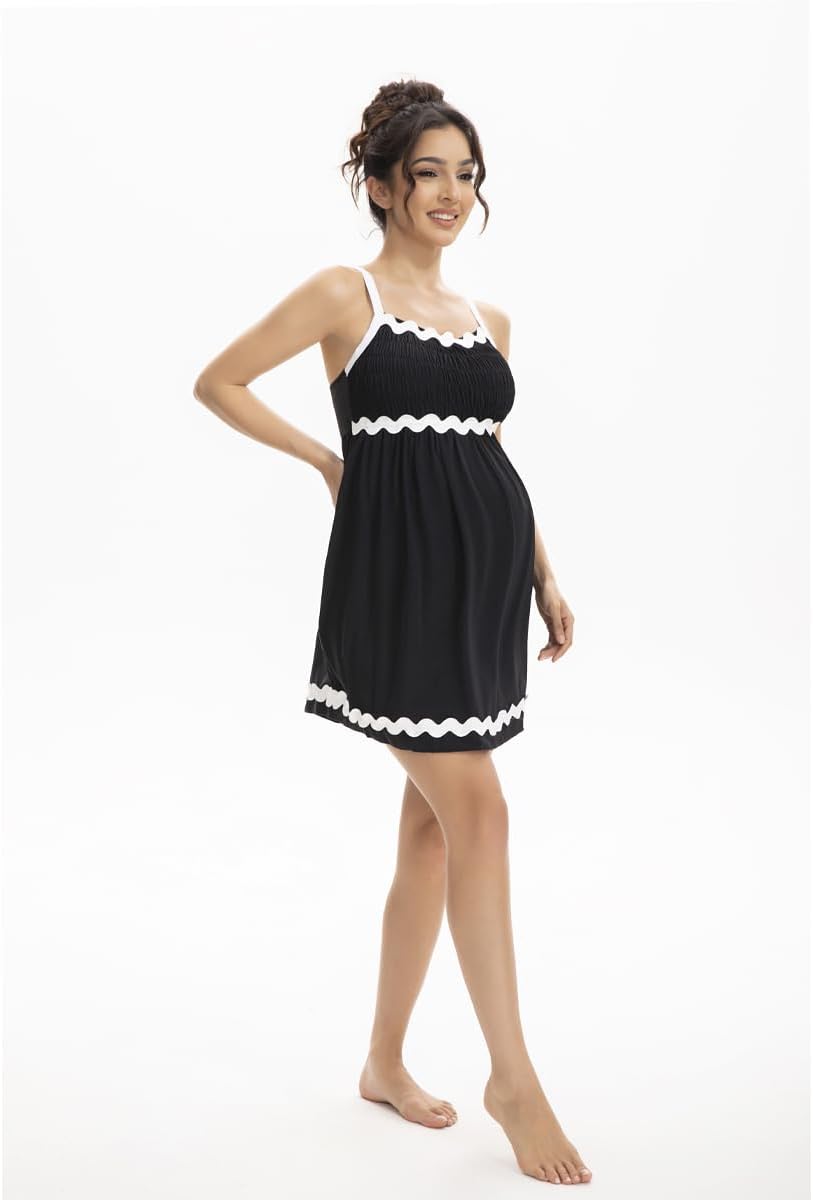 Summer Maternity Swimsuit Pregnancy Swimsuits for Women Flowy Beach Dress Black Spaghetti Strap Dress Maternity Swim