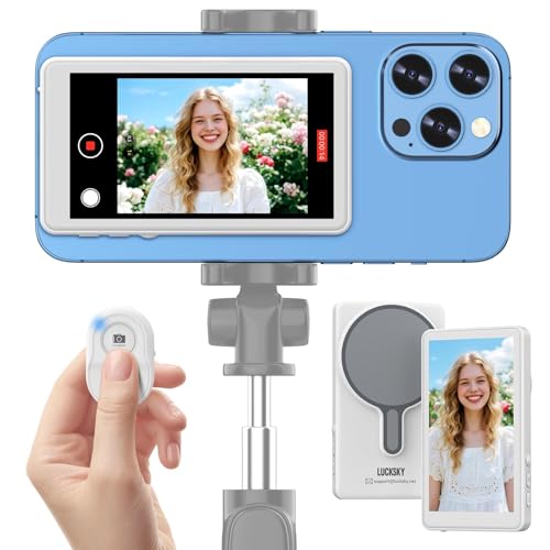 LUCKSKY Vlog Selfie Monitor Screen iPhone 4K 60fps Recording Wireless Screen Mirroring with Remote Control Magnetic Fixation 180 Rotation 3 Levels of Brightness Compatible with iPhone & Android