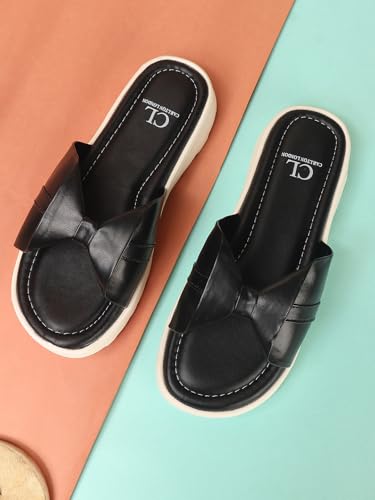 Image of Carlton London women's Comfort Slide Sandals with Bow