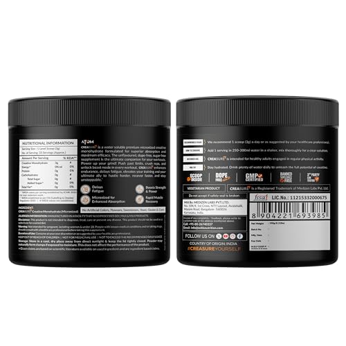 Image of AS-IT-IS ATOM Creasure Fully Soluble Creatine Monohydrate, Micronised & Unflavored, 33 Servings
