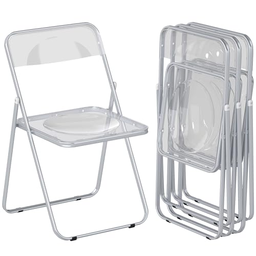 HOMCOM Set di 4 Sedie Pieghevoli in Acrilico, Sedie Richiudibili Salvaspazio in Acciaio, Sedia Pieghevole da Interno per Casa, Ufficio, Festa ed Eventi, 47x48x75 cm, Trasparente
