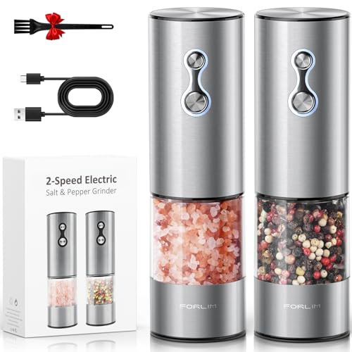 FORLIM Rechargeable Electric Salt and Pepper Grinder Set, Dual-Speed Control,