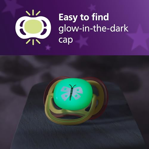 Philips Avent Ultra Air Nighttime Soothers - Orthodontic Design, for Babies 0-6 Months, Glow in The Dark, Soft Silicone Symmetrical Teat, BPA-Free, with Sterilizing Case, 2 Pack, SCF376/25 - 4