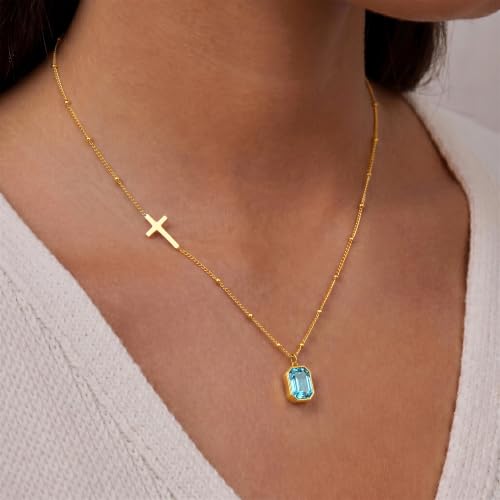 Ritach Birthstone Necklace for Women, Sapphire Necklace Gold Cross Necklace — view 3