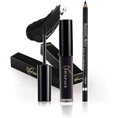 Coosa Professional Makeup Matte Liquid Lipgloss & Lip Liner Set Long Lasting Waterproof Liquid Lipstick Set, Black (2 PCS) Cover
