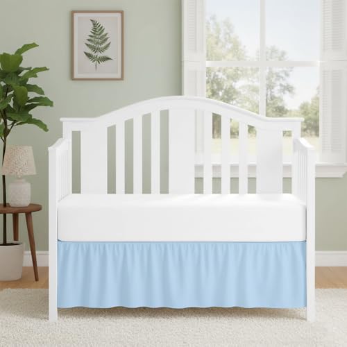 Image of Luxury Crib Bed Skirt 28 inch x 52 inch with 14 Inch Drop Soft & Breathable Dust Ruffle Fits Standard Crib and Toddler Bed Nursery Microfiber Fabric Ruffle Bed Skirt for Baby Boys or Girls Light Blue Solid
