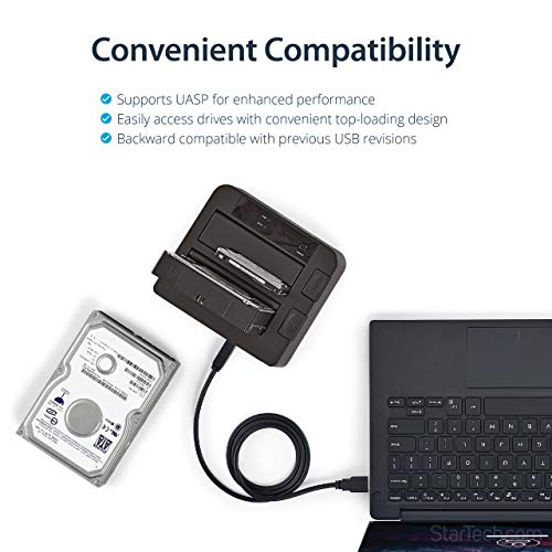 Image of StarTech.com Dual-Bay USB 3.1 to SATA Hard Drive Docking Station, USB 3.1 (10 Gbps), External 2.5 /3.5 inch SATA I /II /III, SSD /HDD Docking Station, Hot-Swap Hard Drive Bay, Top-Loading (SDOCK2U313) | SATA I /II /III (1.5 /3 /6Gbps), Top-loading toaster-style, Tool-less, Eject buttons, 5,000-cycle rated, Includes USB-A cable