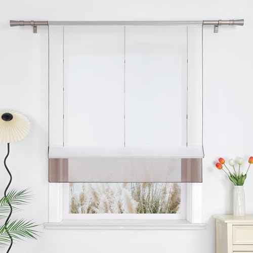 Yujiao Mao Voile Raffrollo mit Tunnelzug Bändchenrollo mit Stangendurchzug Gardinen 1er-Pack Vorhang H*B 155 * 140cm Braun