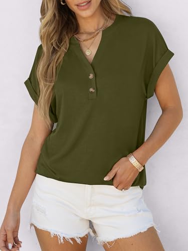 Image of ANRABESS Womens Short Sleeve Henley Tops V Neck Dressy Casual Blouses Summer Trendy Tee Shirts 2026 Vacation Fashion Clothes