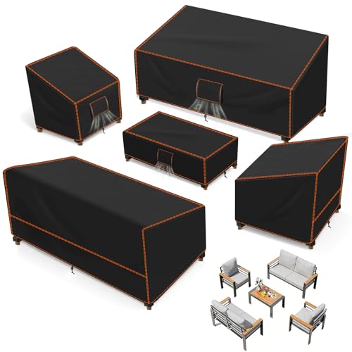 Patio Furniture Set Covers for Outdoor Waterproof 5 Piece, X-Large, Black
