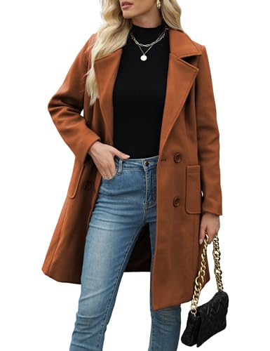 Bankeng Women Winter Wool Blend Camel Mid-Long Coat Notch Double-Breasted Lapel Jacket Outwear...