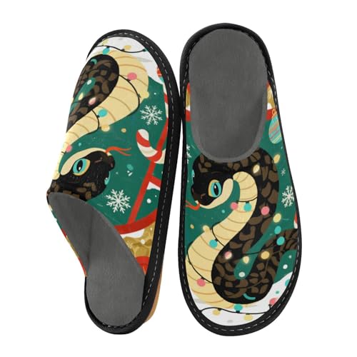 Slippers for Women Snake with Candy Canes Soft Fuzzy Women's Slippers Indoor and Outdoor Shoes