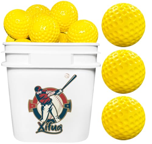 Xifua Bucket Pitching Machine Baseballs 24/36 Pack - 60 MPH High Bouncy Yellow Dimpled Practice Balls | Lightweight & Durable for Batting/Fielding Training | Indoor/Outdoor All Ages (24pack)