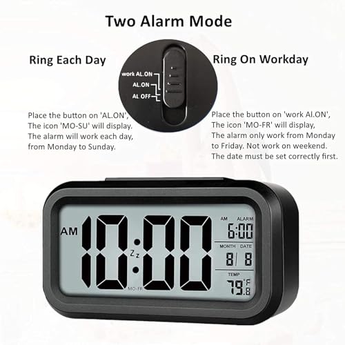 Image of Digital Table Alarm Clock | Multifunction LED Desk Clock with Date, Temperature & Automatic Sensor Display | Large Easy-to-Read Time Display