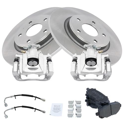 Image of TRQ Rear Brake Pad and Rotor Set Semi Metallic Rotors Calipers Hoses Compatible with 2012 Volkswagen Routan