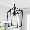 Farmhouse Black Pendant Light for Kitchen Island Industrial Hanging Lantern Fixture Modern Metal Cage Lamp Chandelier Lighting for Dinning Room Hallway, 49in Adjustable Chain for Flat & Sloped Ceiling