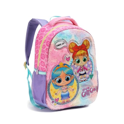 Mochila Feminina Infantil Bolsa De Costas Escolar Rosa 16' Seanite Com Textura Pelucia Boneca Hey Glitt Girls Lol Menina
