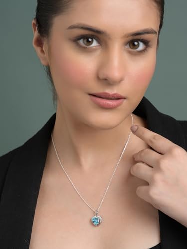 Clara 925 Silver Sky Blue Heart Pendant Set Pendant With Chain - Image 5