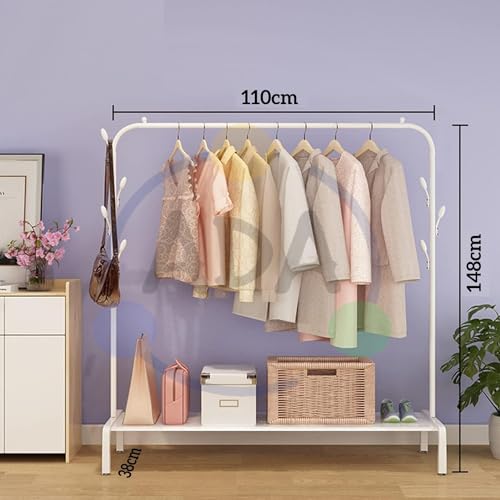 Image of ADA Metal Garment Rack with Top Rod and Lower Storage Shelf, 7 Hooks Clothes Stand for Bedroom, Living Room, and Entryway